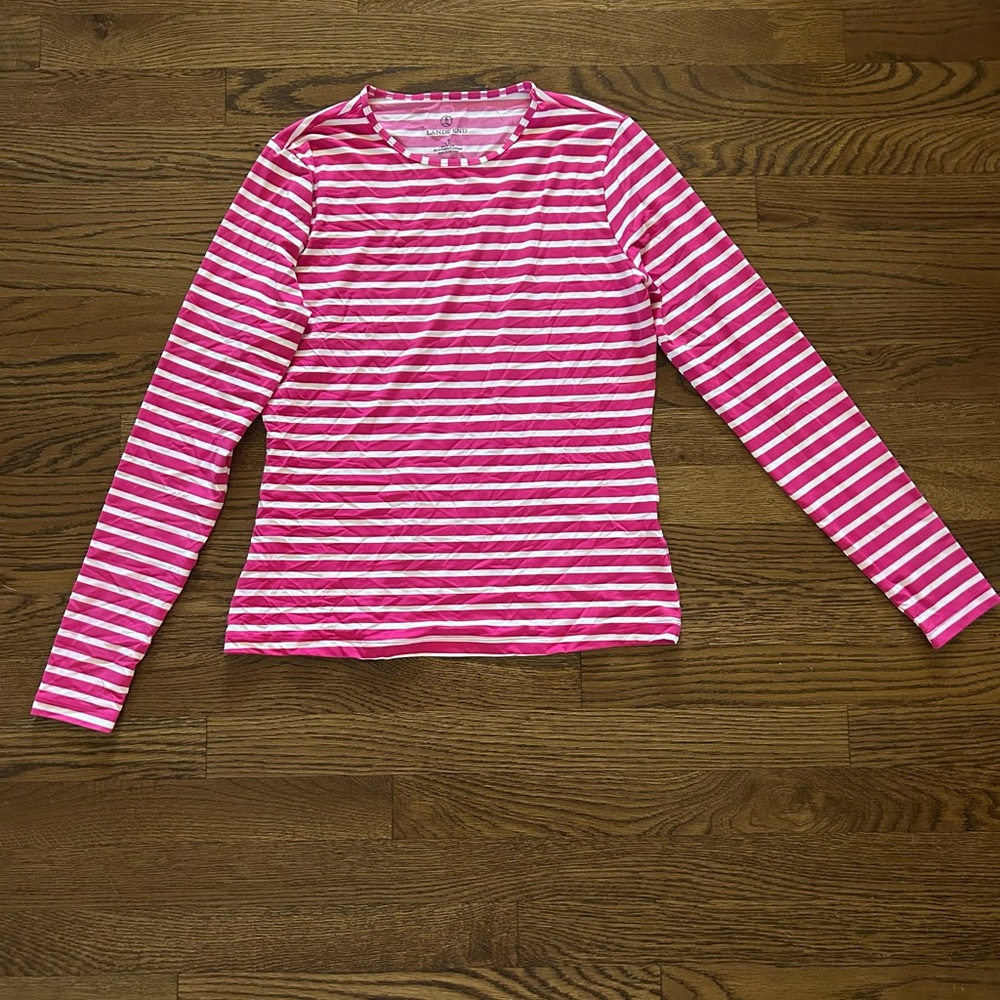 Lands' End Pink and White Striped Swim Coverup